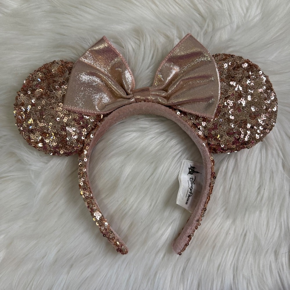 Disney Parks - Authentic Rose Gold Sequin Mickey Minnie Ear Headband